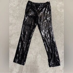 Sally LaPointe Black Sequin Detail Straight Leg Pant Trouser size 6 EUC